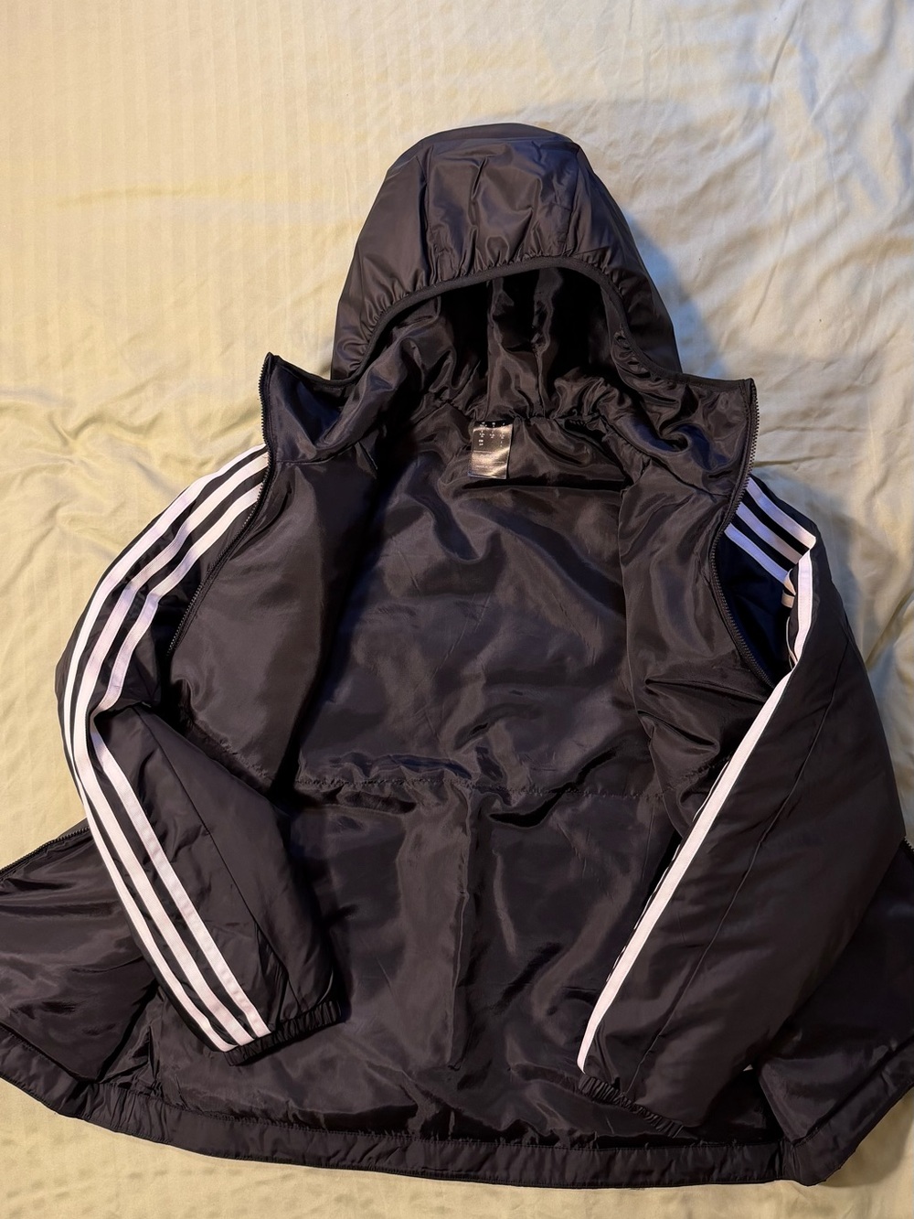 adidas Black Hooded Jacket with White Stripe Accents - Picture 3 of 6